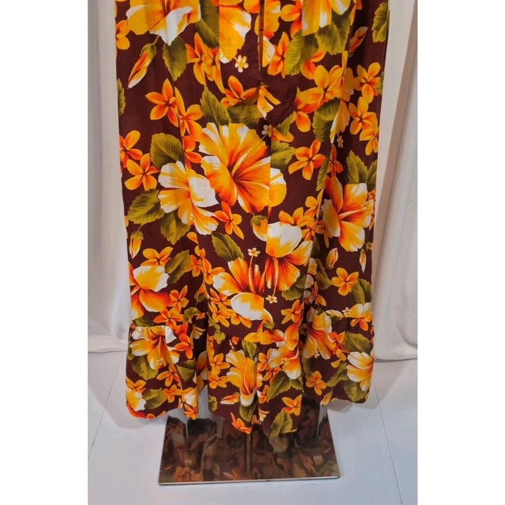 Vintage Hawaiian Cotton Orange Retro Green Floral Halter Maxi Dress US 8 10 - Picture 10 of 12